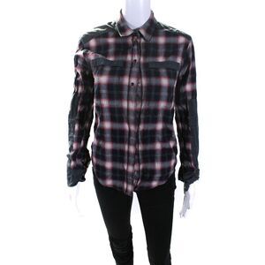 IRO Jeans Womens Button Front Collared Plaid Shirt Gray Red Size Extra Small